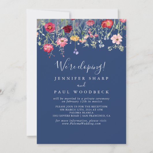 Boho Multicolor Wildflower Elopement receptie Kaart (Voorkant)