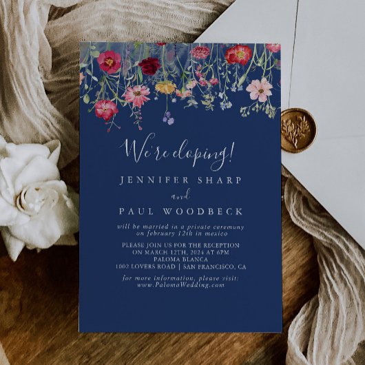 Boho Multicolor Wildflower Elopement receptie Kaart
