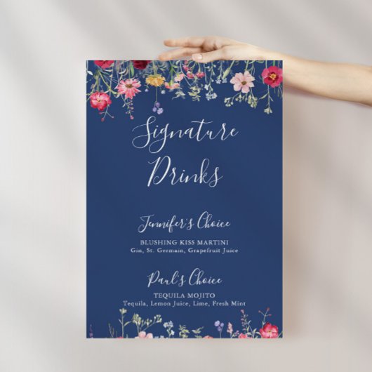 Boho Multicolor Wildflower Handtekening Drinken Poster