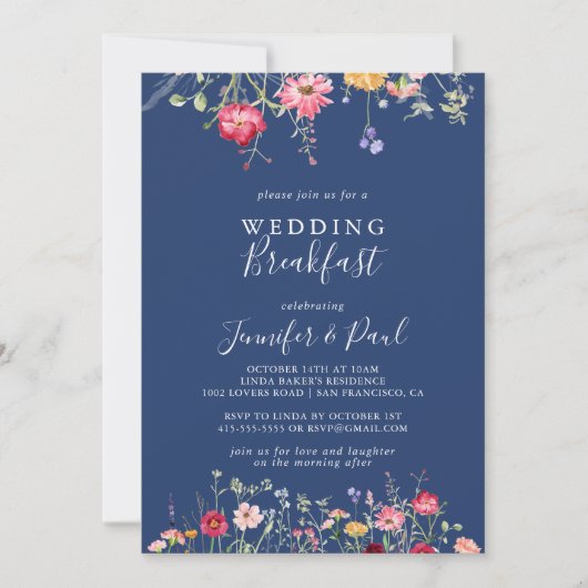 Boho Multicolor Wildflower Huwelijksontbijt Kaart (Voorkant)