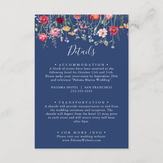 Boho Multicolor Wildflower Wedding Details Informatiekaartje (Voorkant)