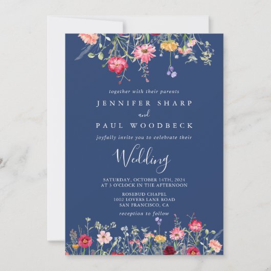 Boho Multicolor Wildflower Wedding Kaart (Voorkant)