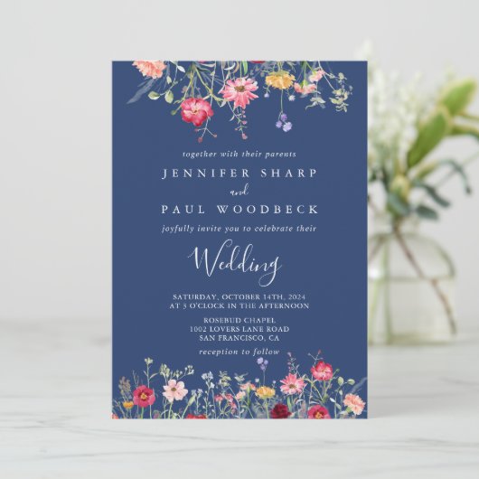 Boho Multicolor Wildflower Wedding Kaart (Staand voorkant)