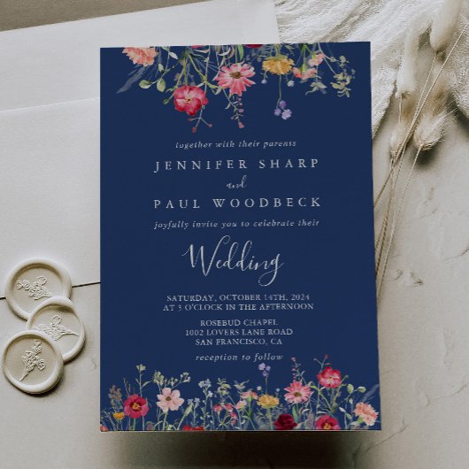 Boho Multicolor Wildflower Wedding Kaart