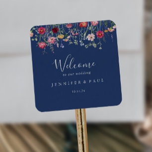Boho Multicolor Wildflower Wedding Welkom Vierkante Sticker