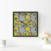 Boho Multicolour Daisies op grijs Vierkante Klok (Huis)