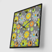Boho Multicolour Daisies op grijs Vierkante Klok (Hoek)