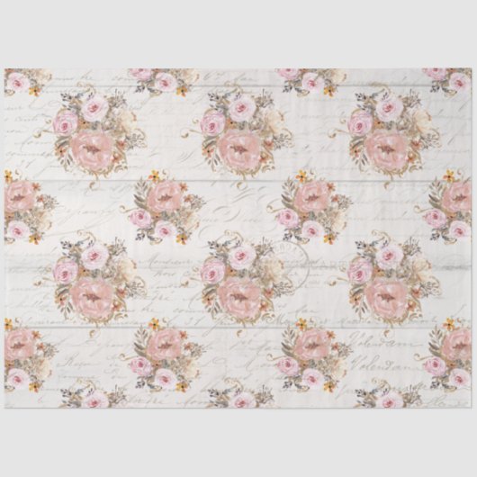 BOHO MUND Floral Script Ephemera Wood Decoupage T Tissuepapier (Voorkant)