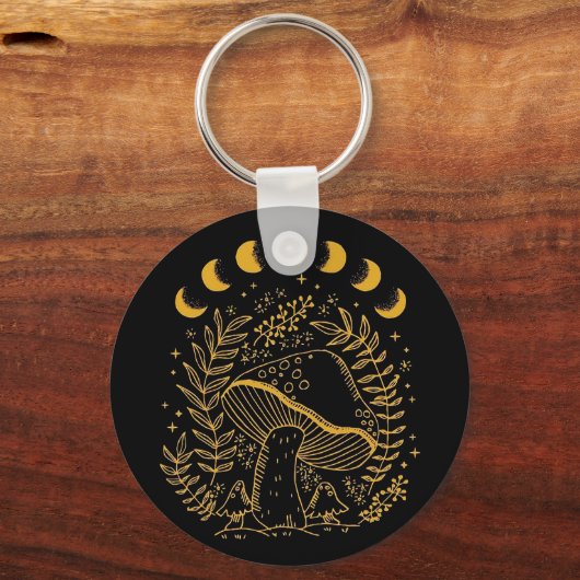 Boho Mushroom, Hippie Mushroom, Mystic Moon Sleutelhanger (Achterkant)