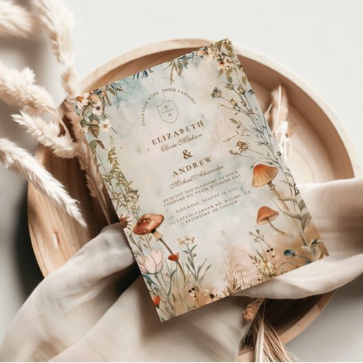 Boho Mushroom Wildflower Wedding Kaart