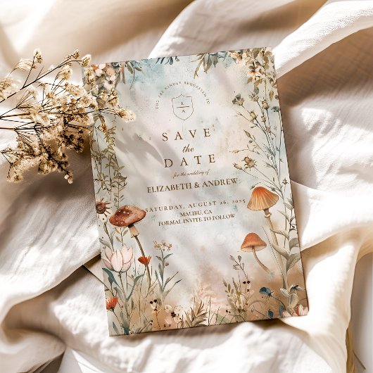 Boho Mushroom Wildflower Wedding Save The Date