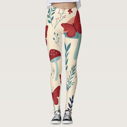 Boho Mushrooms & Butterflies Leggings (Voorkant)