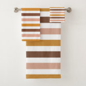 Boho Mustard Brown Pink Stripes Retro Modern Bad Handdoek (Insitu)