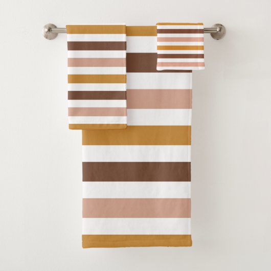 Boho Mustard Brown Pink Stripes Retro Modern Bad Handdoek (Insitu)