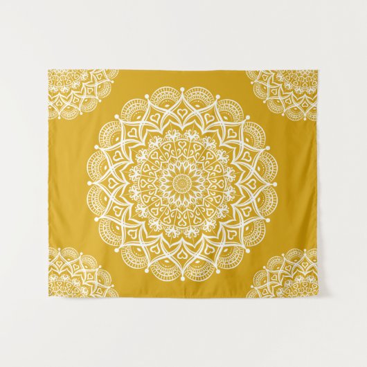 Boho Mustard Yellow Mandala Wandkleed (Voorkant (horizontaal))