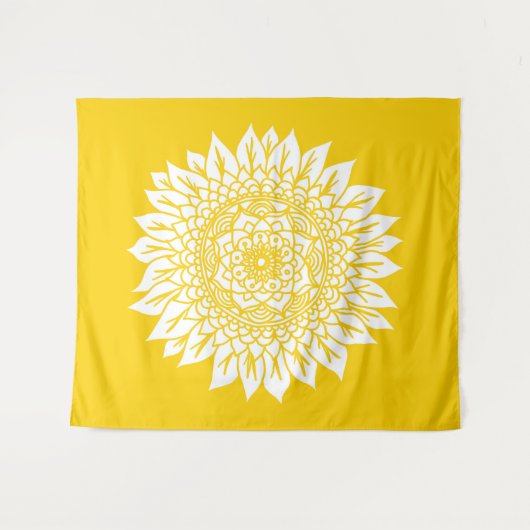 Boho Mustard Yellow Sunflower Mandala Wandkleed (Voorkant (horizontaal))