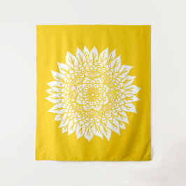 Boho Mustard Yellow Sunflower Mandala Wandkleed