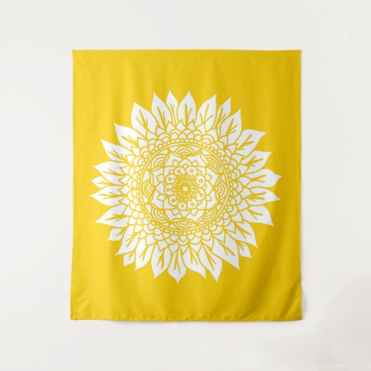Boho Mustard Yellow Sunflower Mandala Wandkleed (Voorkant)