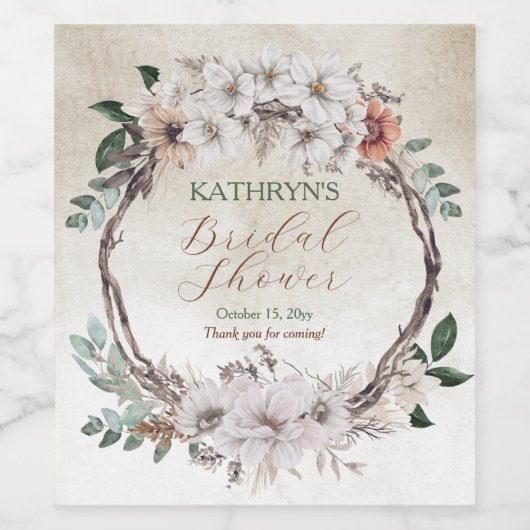 Boho Muted Herfst Floral Vrijgezellenfeest Wijn Etiket (Enkel label)
