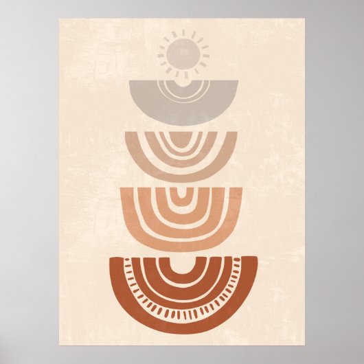 Boho Muted Neutral Abstracte Zon en Vormt Kunst Poster (Voorkant)