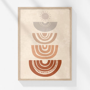 Boho Muted Neutral Abstracte Zon en Vormt Kunst Poster