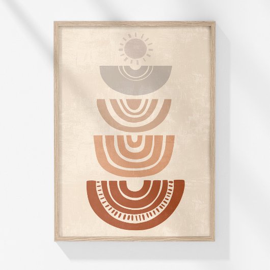 Boho Muted Neutral Abstracte Zon en Vormt Kunst Poster