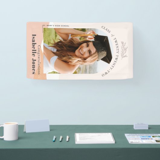 Boho Muted Pink Desert Arch Photo Afstuderen Spandoek (Beurs)