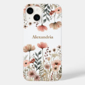 Boho Muted Pink Waterverf Wildflowers Case-Mate iPhone Case (Achterkant)