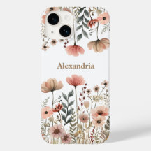 Boho Muted Pink Waterverf Wildflowers