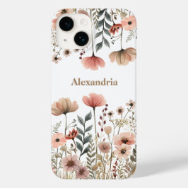 Boho Muted Pink Waterverf Wildflowers Case-Mate iPhone 14 Hoesje