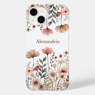 Boho Muted Pink Waterverf Wildflowers Case-Mate iPhone 14 Hoesje