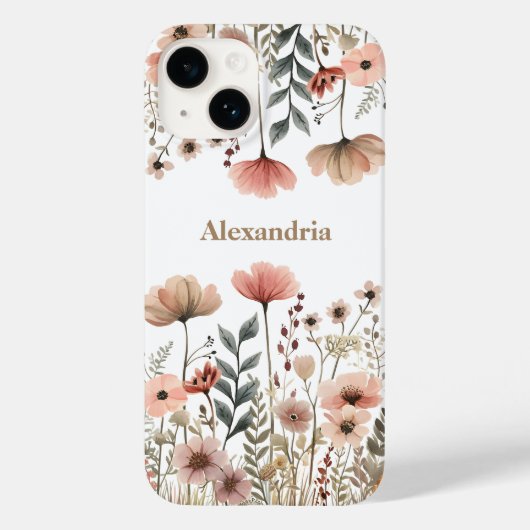 Boho Muted Pink Waterverf Wildflowers Case-Mate iPhone Case (Achterkant)