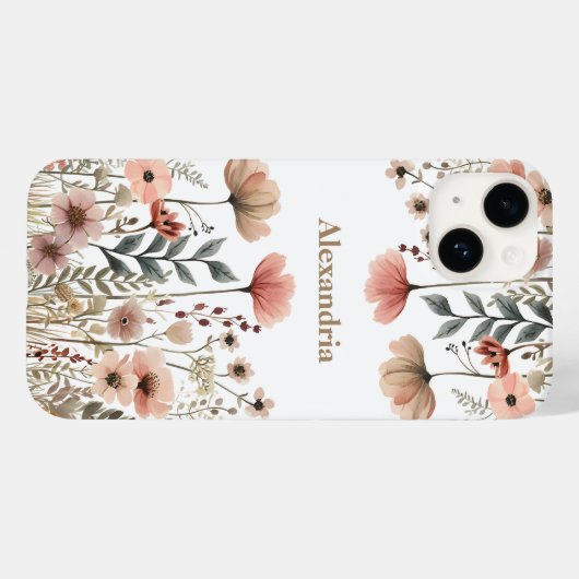 Boho Muted Pink Waterverf Wildflowers Case-Mate iPhone Case (Achterkant (horizontaal))