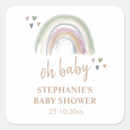 Boho Muted Rainbow Baby shower Dank u Vierkante Sticker
