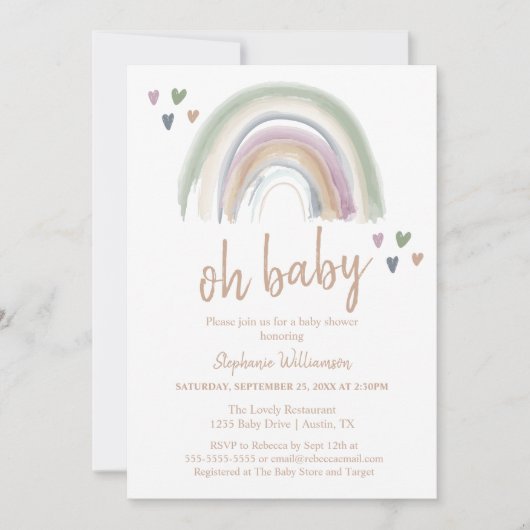 Boho Muted Rainbow Baby shower Kaart (Voorkant)