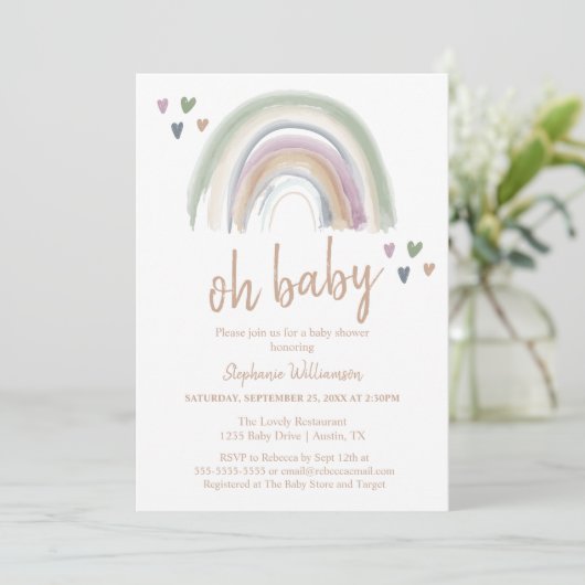 Boho Muted Rainbow Baby shower Kaart (Staand voorkant)