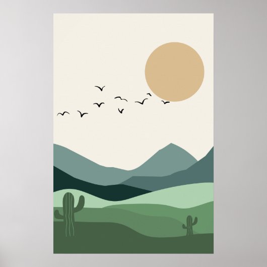 Boho muurkunst, Abstracte Landschapszonsondergang Poster (Voorkant)