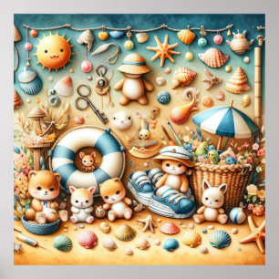 Boho-muurposter met speldenprikken van strand voor poster