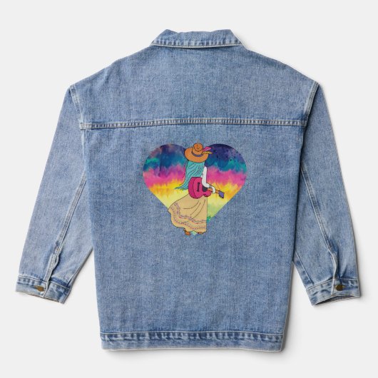 Boho muzikant gitaar muziek denim jacket (Achterkant)