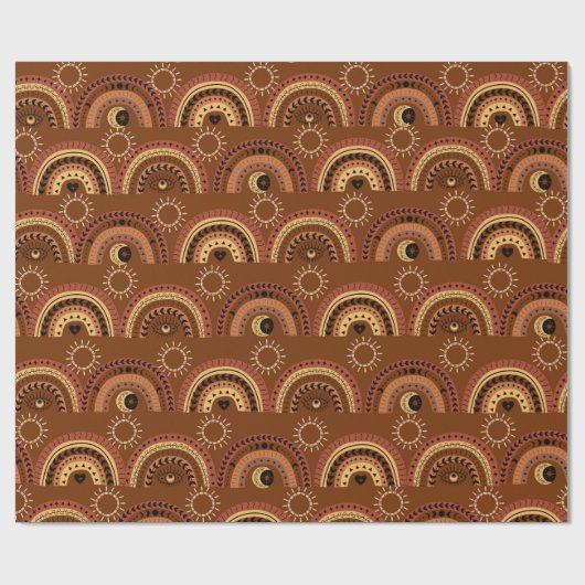 Boho Mystic Eye Rainbow Brown Achtergrond Cadeaupapier (Vlak)