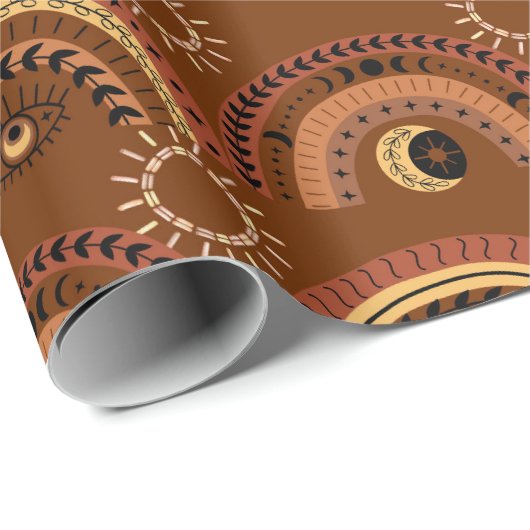 Boho Mystic Eye Rainbow Brown Achtergrond Cadeaupapier (Rol Hoek)