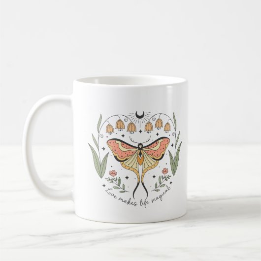 Boho Mystic Moths Liefde Maakt Het Leven Magisch Koffiemok (Links)