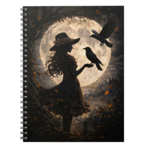 Boho Mystiek Meisje en Ravens Maan Journal Notitieboek