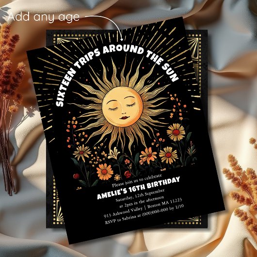 Boho Mystieke Zon 16e verjaardag Uitnodiging
