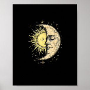 Boho mystieke zon en maan esthetische Vintage Poster