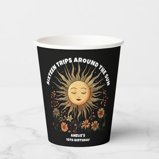 Boho Mystieke Zonneverjaardag Papieren Bekers (Voorkant)