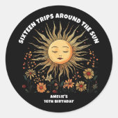 Boho Mystieke Zonneverjaardag Ronde Sticker (Voorkant)