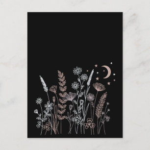 Boho Nachtelijke Bloem Illustratie – Maan, Sterren Briefkaart