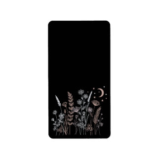 Boho Nachtelijke Bloem Illustratie – Maan, Sterren Etiket