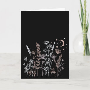 Boho Nachtelijke Bloem Illustratie – Maan, Sterren Kaart